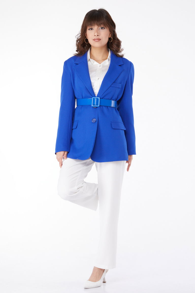 Kemerli Klasik Ceket Saks - 25034 - TOFİSA