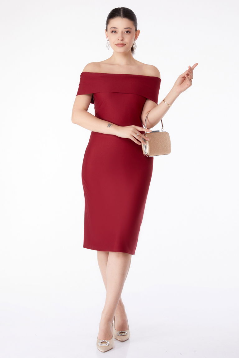 Abiye Elbise Bordo - 13187 - TOFİSA