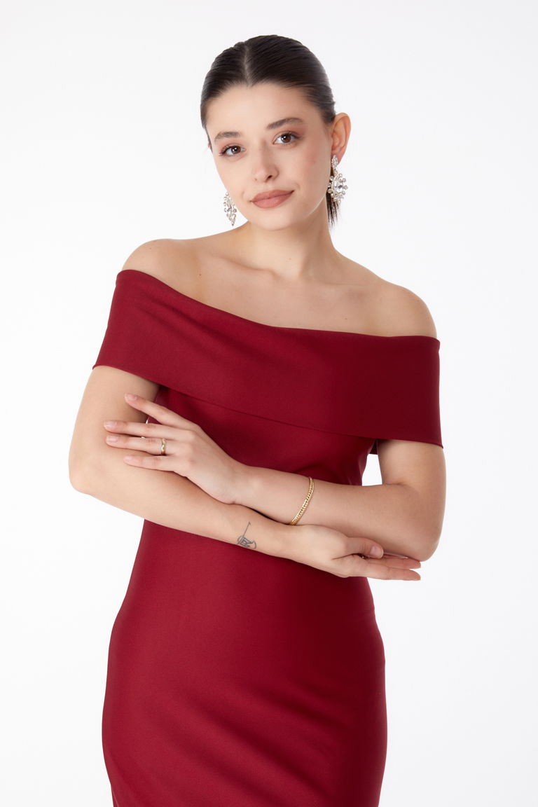 Abiye Elbise Bordo - 13187 - TOFİSA