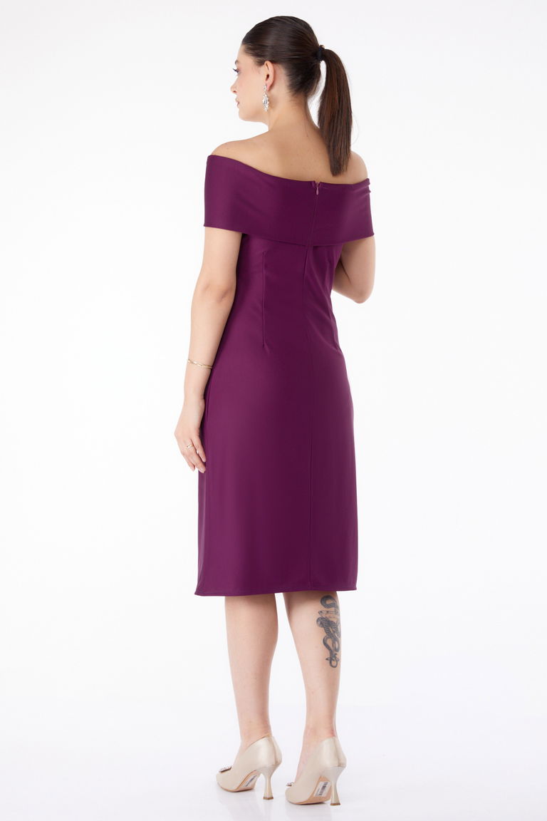 Düz Degaje Yaka Kadın Mor Abiye Elbise - 13187 - TOFİSA
