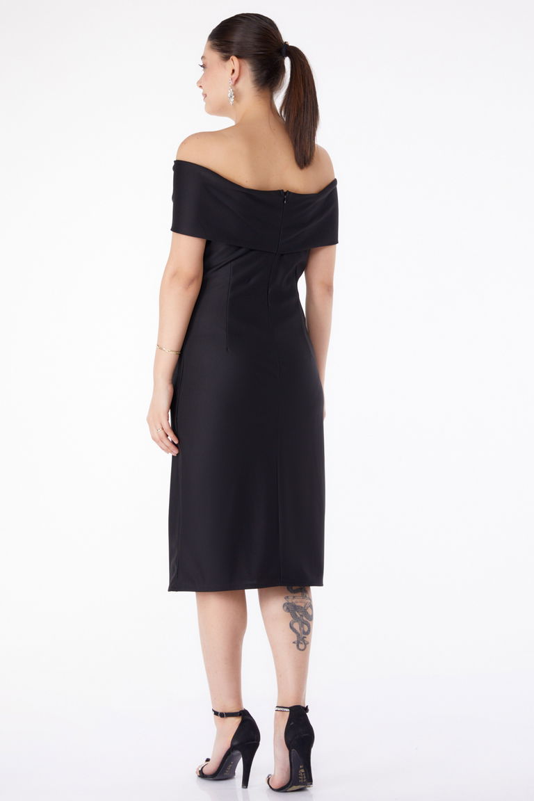 Düz Degaje Yaka Kadın Siyah Abiye Elbise - 13187 - TOFİSA