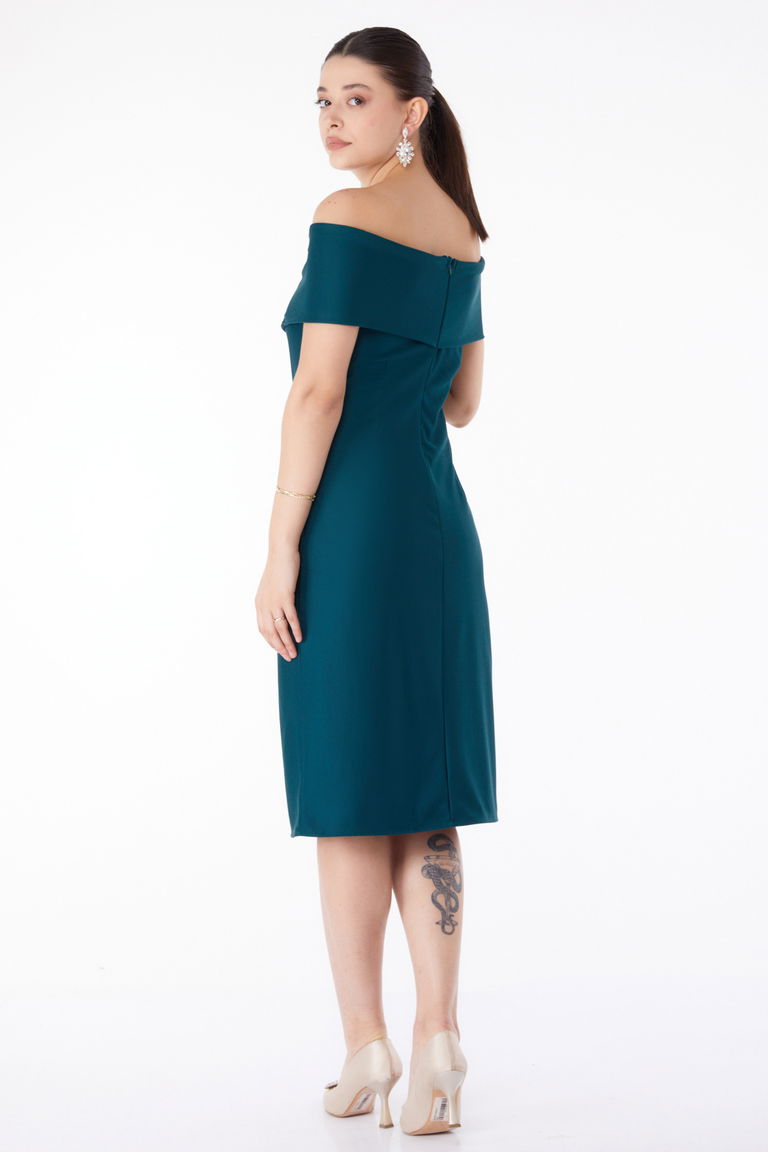 Düz Degaje Yaka Kadın Zümrüt Abiye Elbise - 13187 - TOFİSA