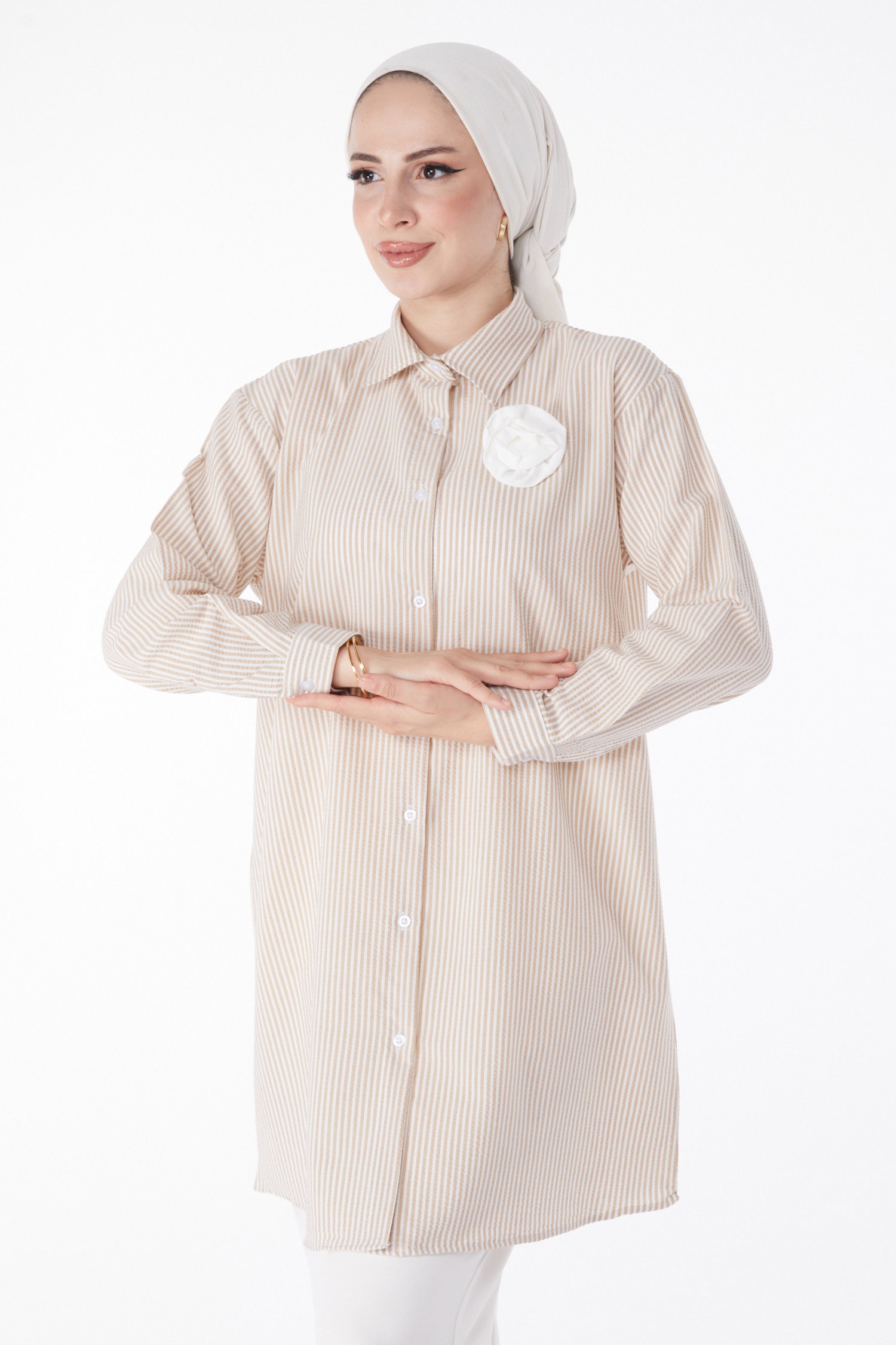 Gül Aksesurlı Tunik Bej - 25243 - 2