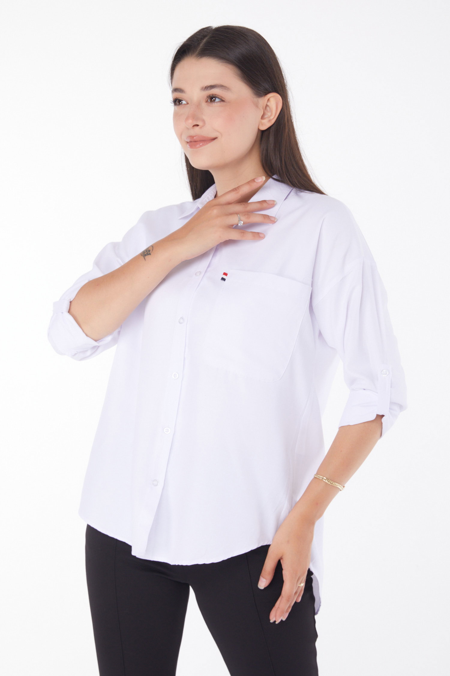 Arkası Düğmeli Gömlek Beyaz - 25907 - 1