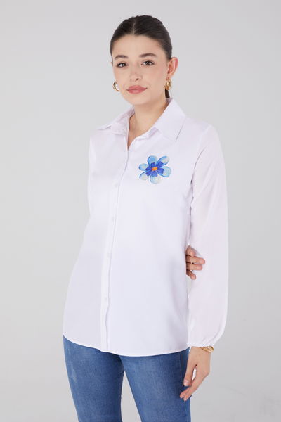 Baskılı Gömlek Beyaz - 13338 