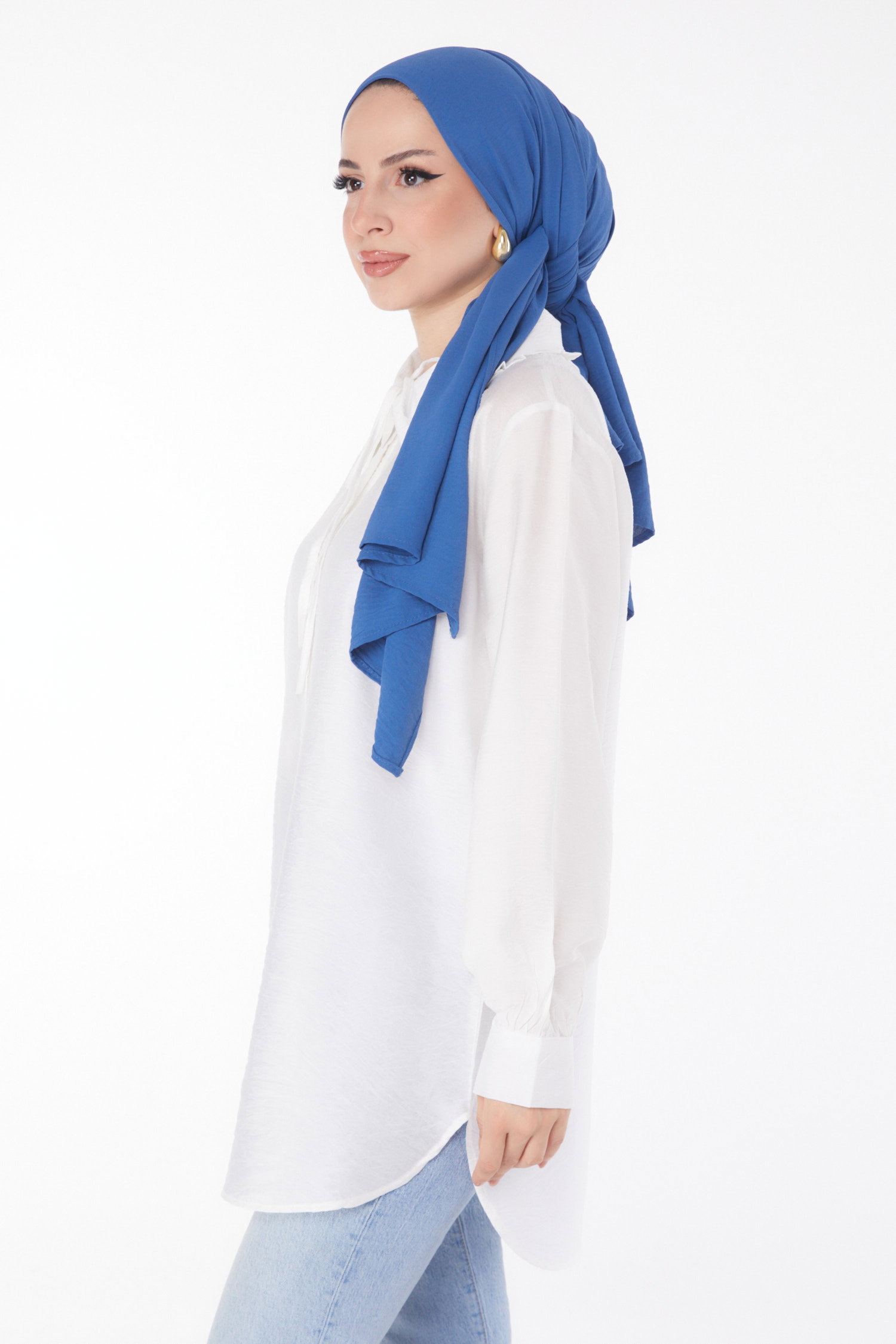 Düz Gömlek Yaka Kadın Beyaz İp Detaylı Tunik - 25835 - 3