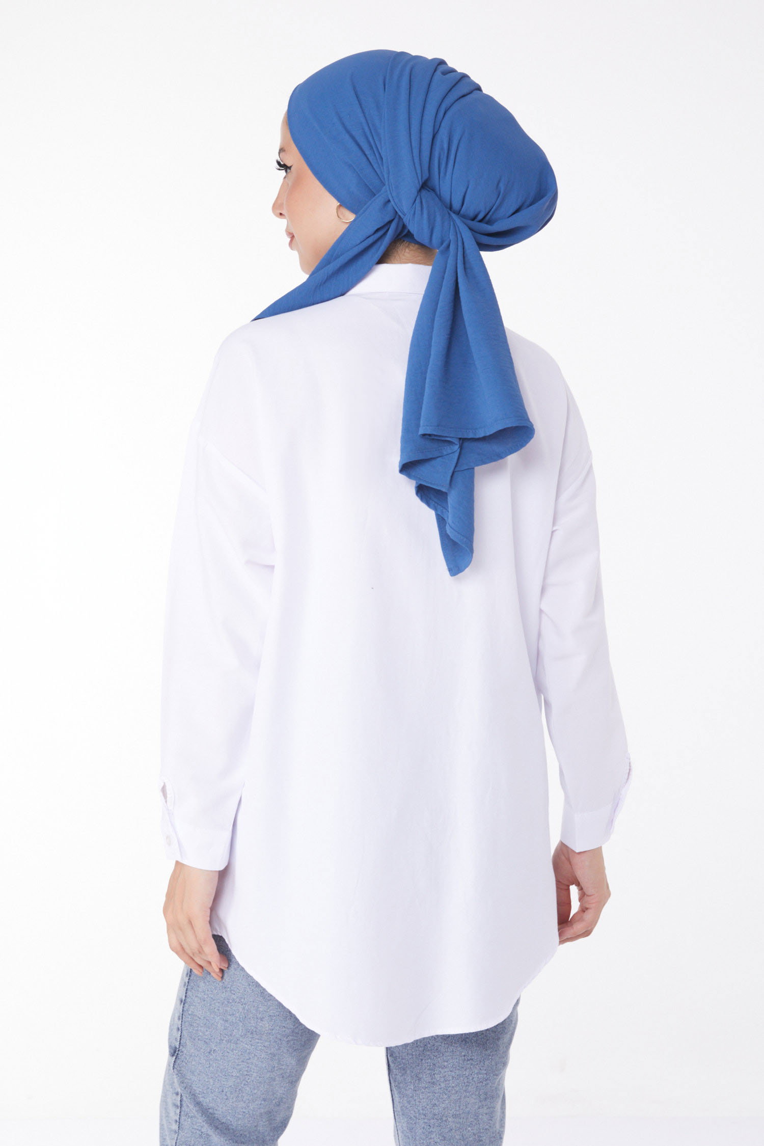 Düz Gömlek Yaka Kadın Beyaz Taşlı Tunik - 25908 - 4