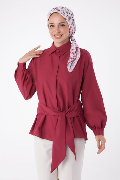 Bağcık Detaylı Tunik Bordo - 13250 