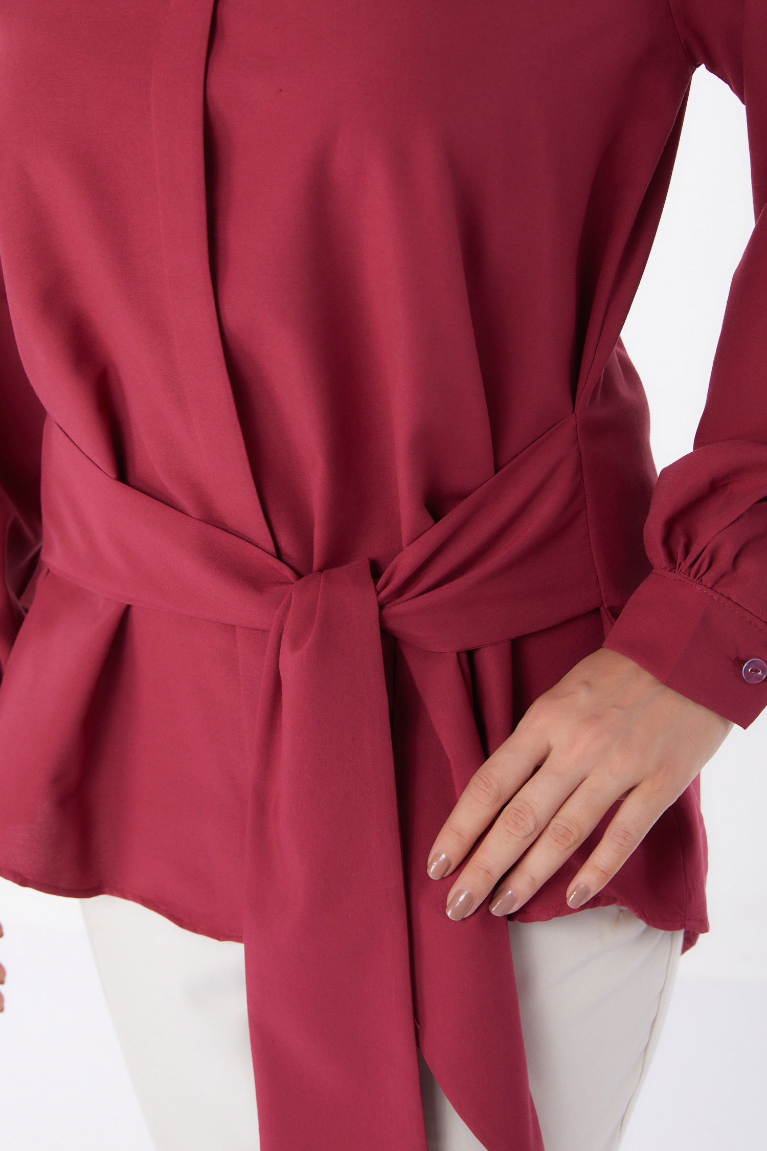 Bağcık Detaylı Tunik Bordo - 13250 - 5