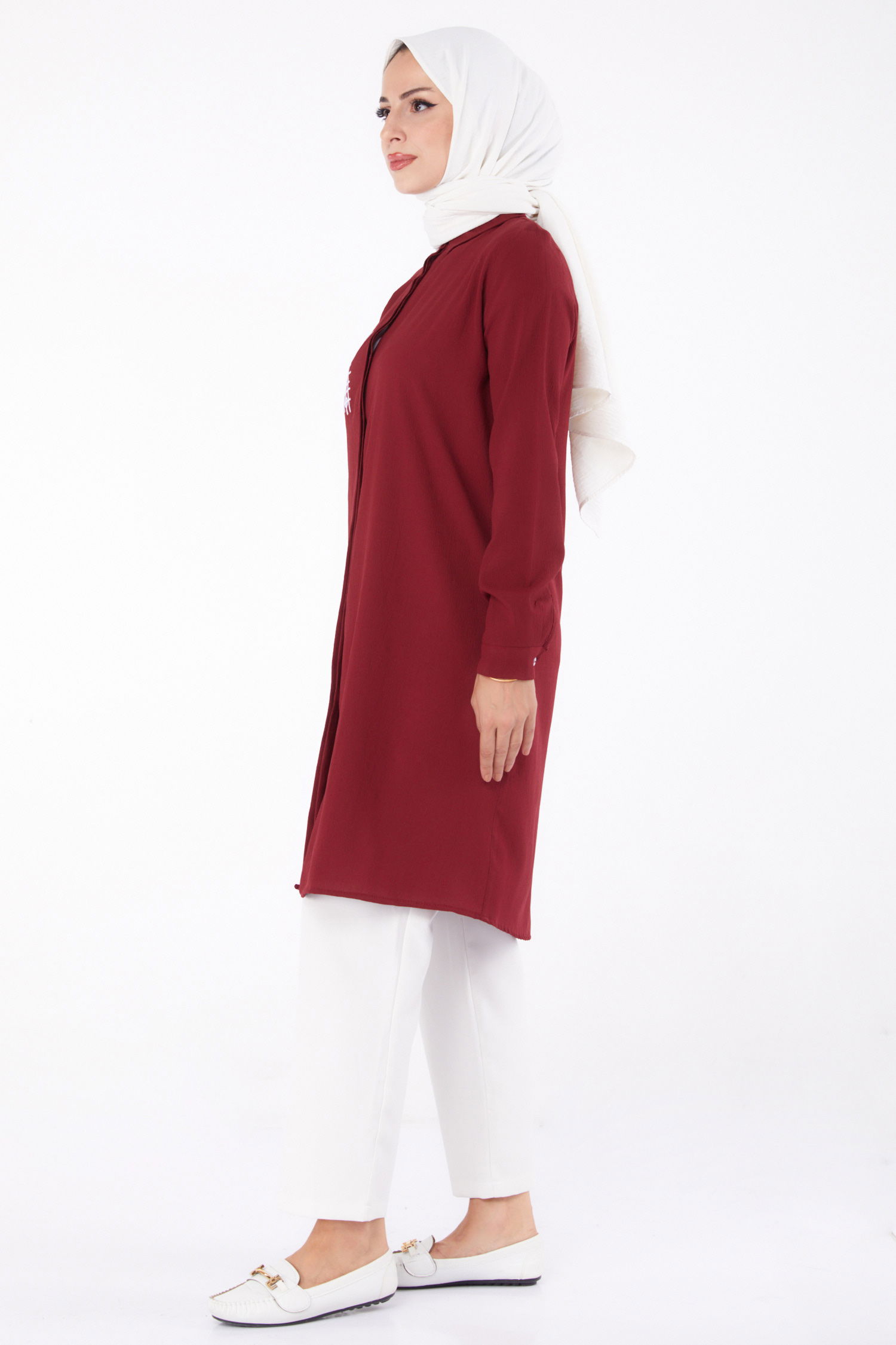 Cep Nakış Detaylı Tunik Bordo - 13123 - 2