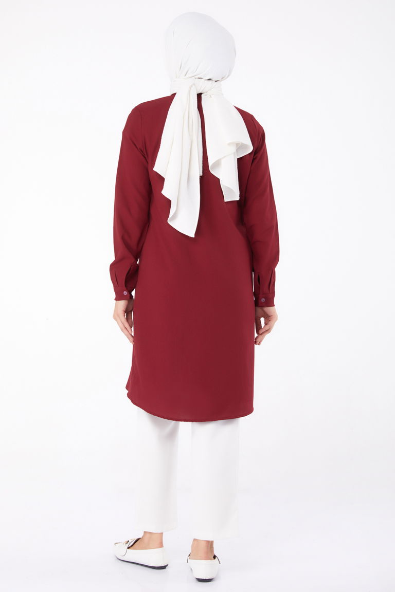 Cep Nakış Detaylı Tunik Bordo - 13123 - TOFİSA