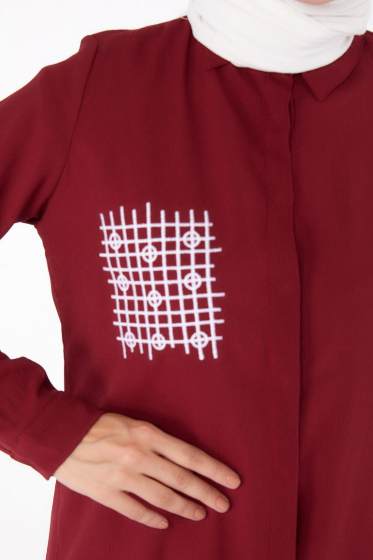 Cep Nakış Detaylı Tunik Bordo - 13123 - TOFİSA