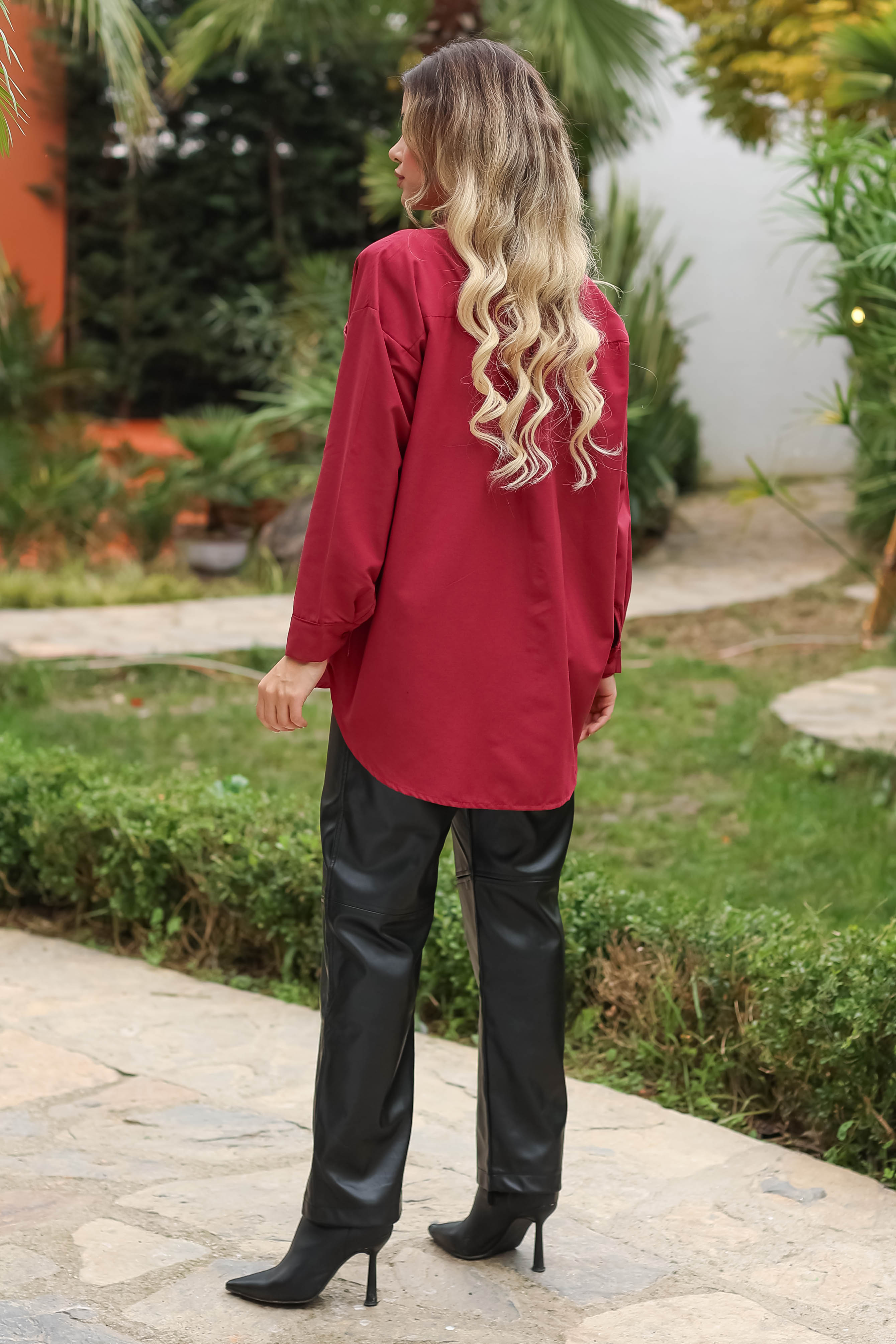 Cep Nakışlı Gömlek Bordo - 13248 - 7