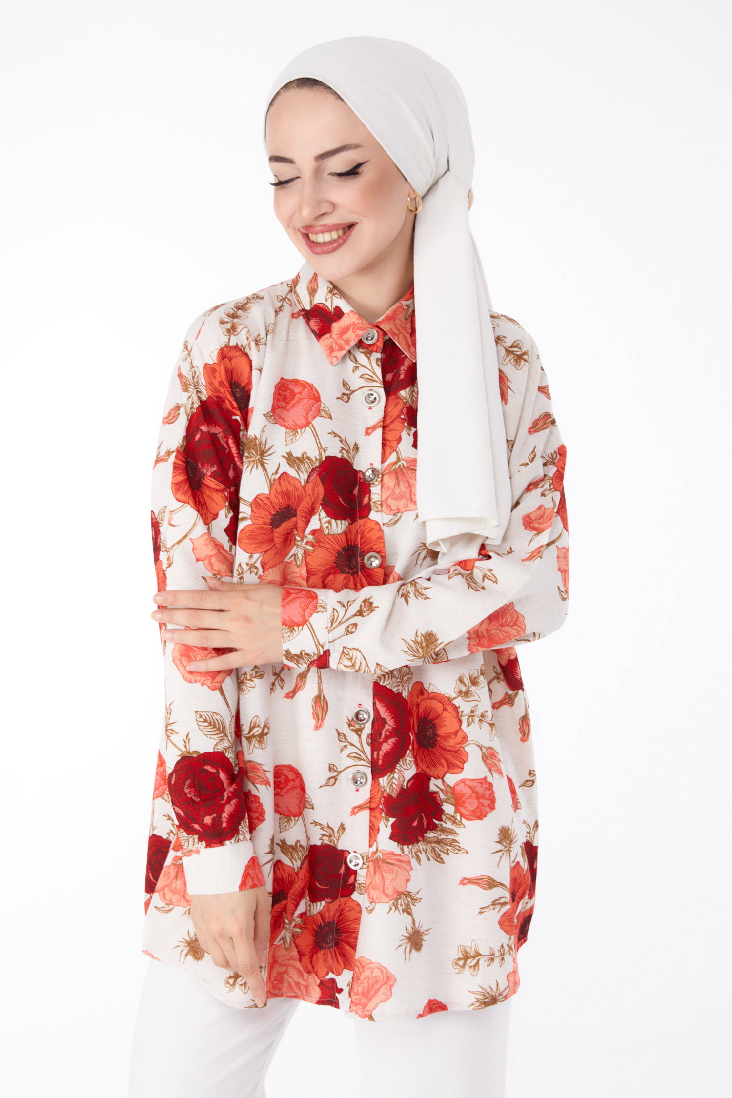 Çiçek Desenli Tunik Bordo - 25617 - 1