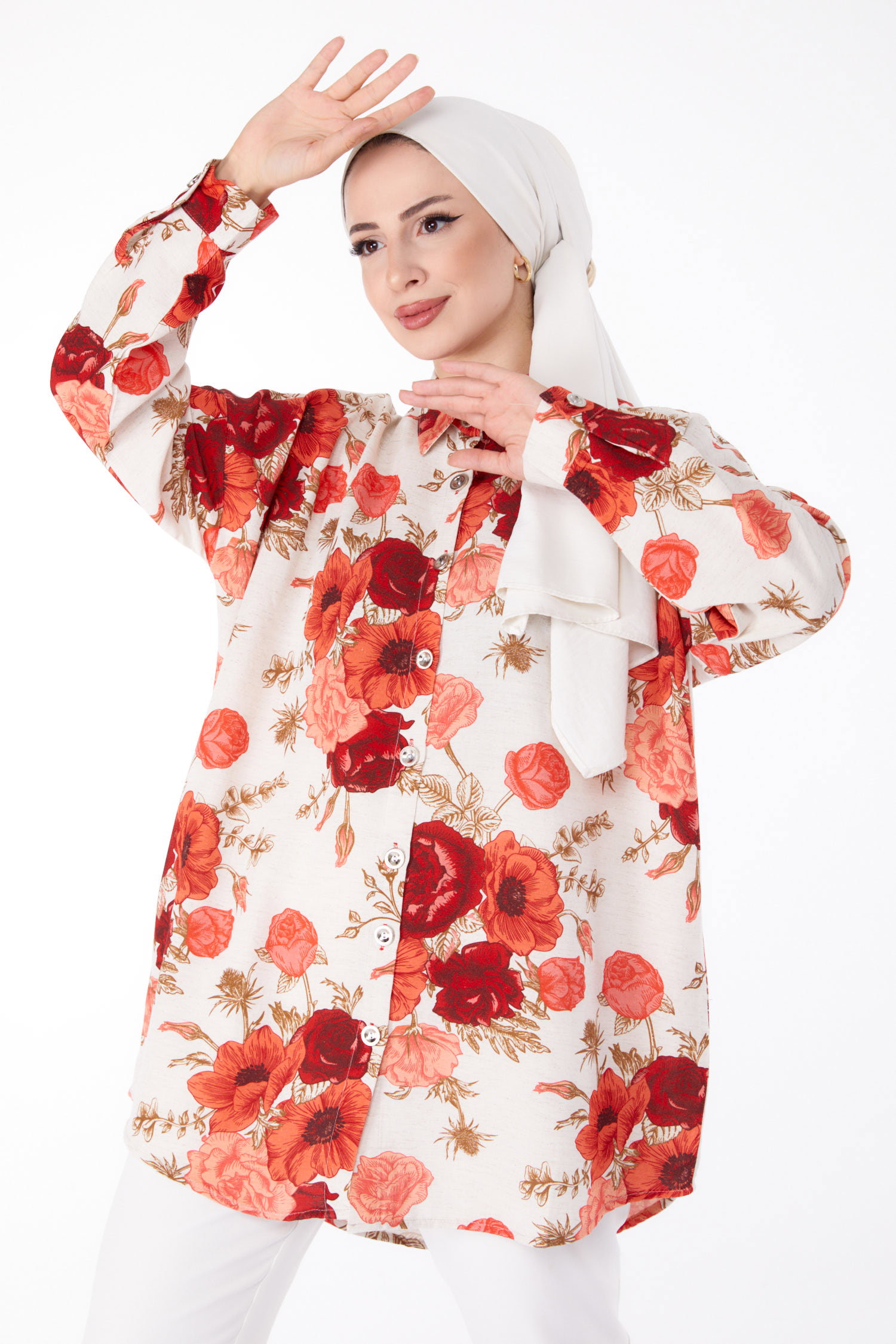 Çiçek Desenli Tunik Bordo - 25617 - 2