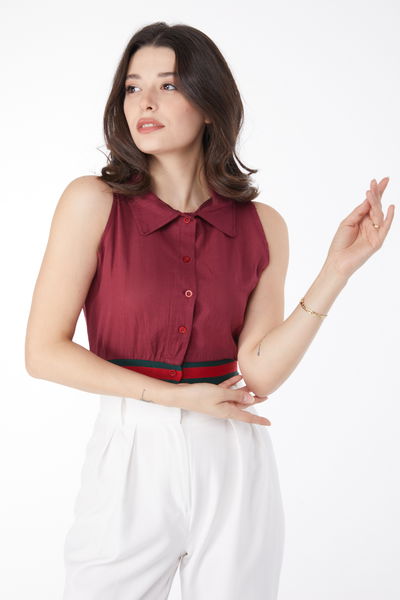 Etek Lastik Detaylı Crop Bordo - 13162 