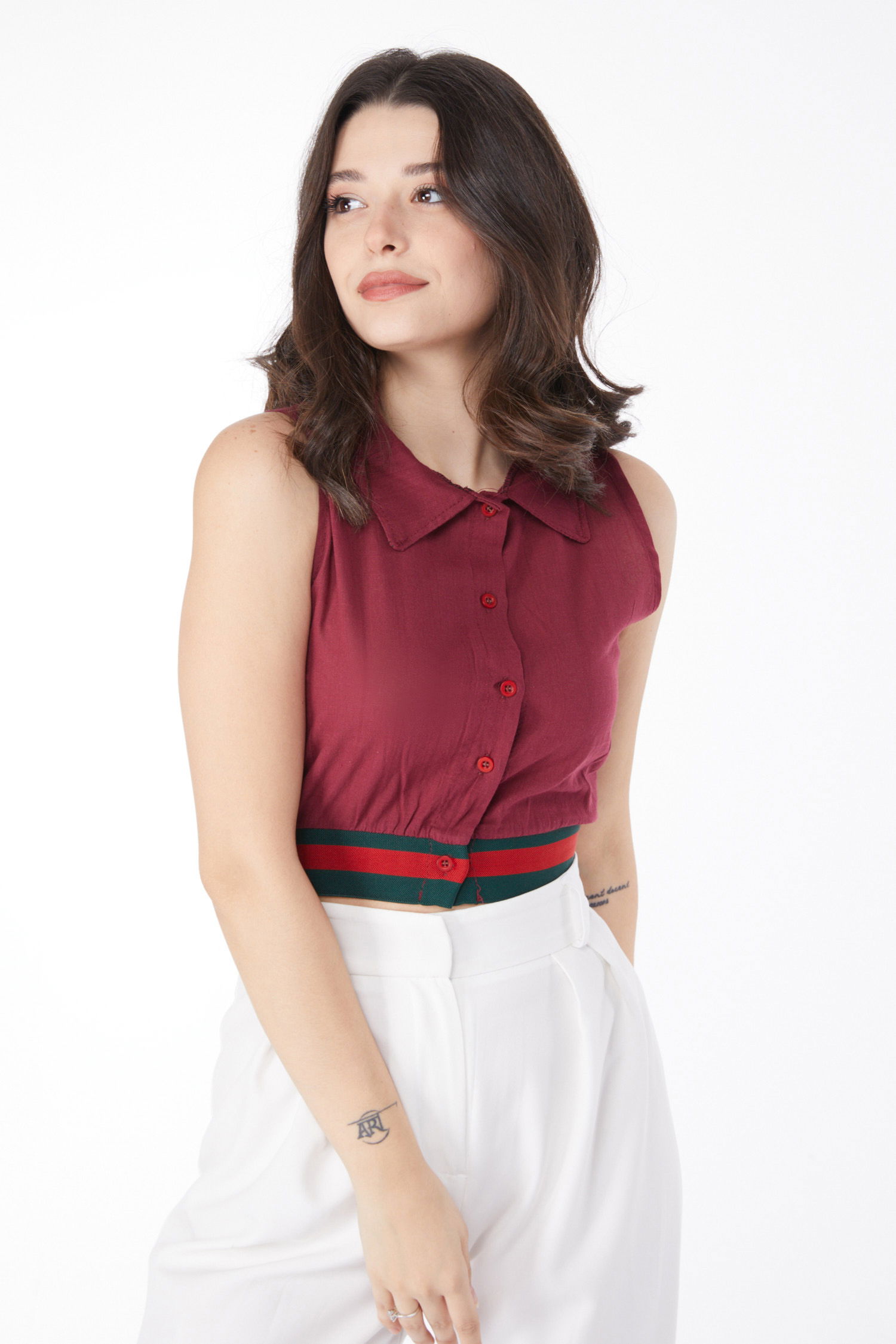 Etek Lastik Detaylı Crop Bordo - 13162 - 3