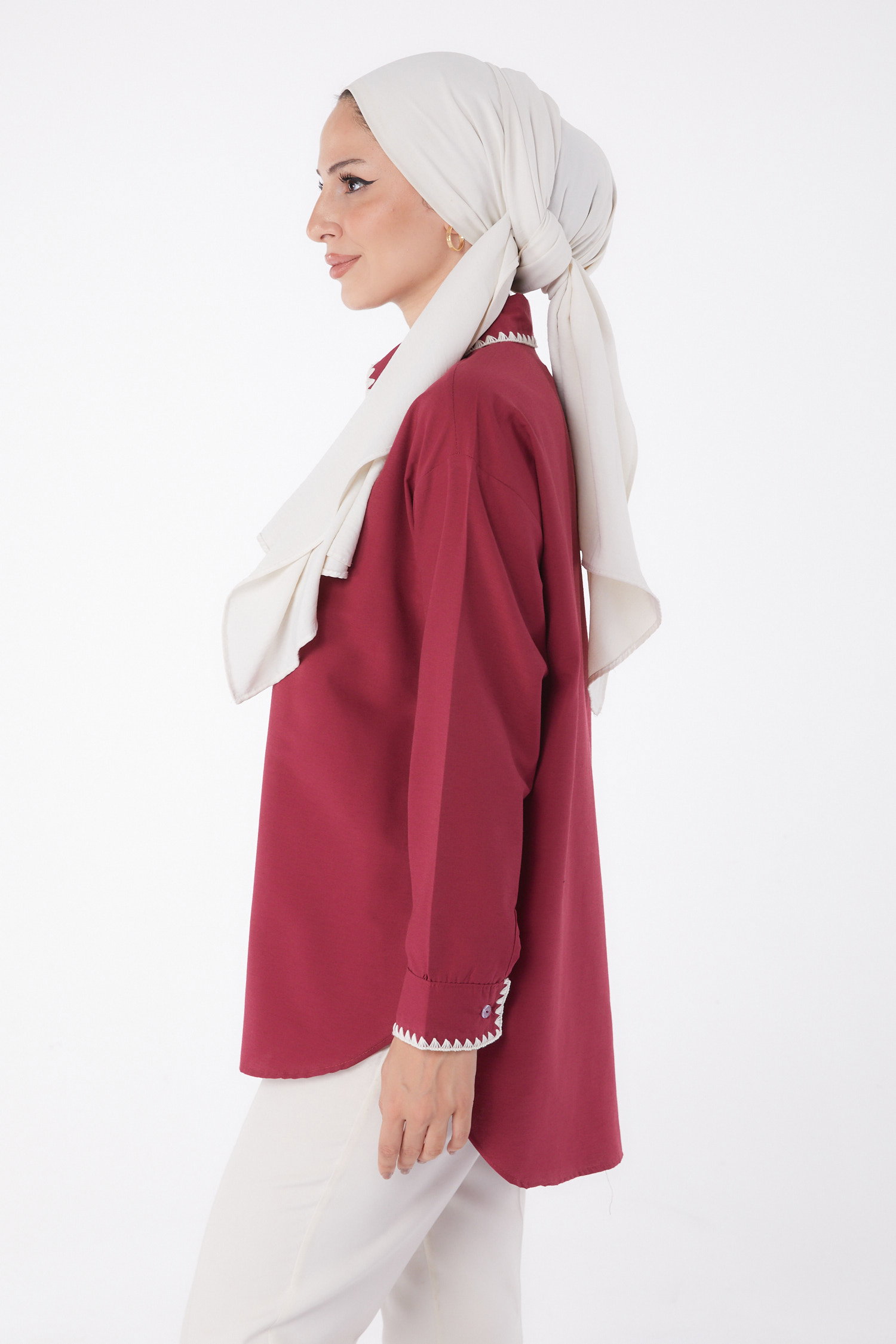 Nakışlı Gömlek Bordo - 13253 - 3