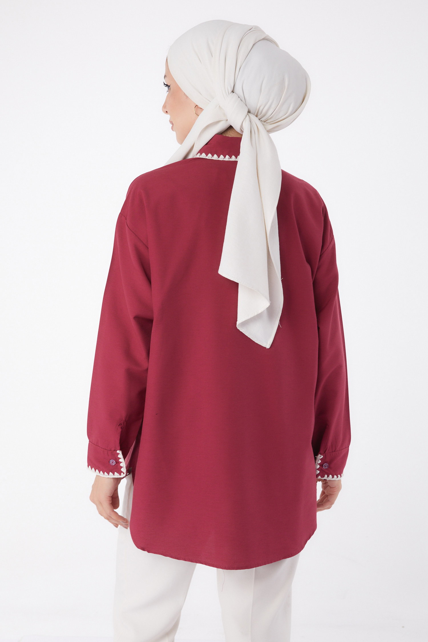 Nakışlı Gömlek Bordo - 13253 - 4