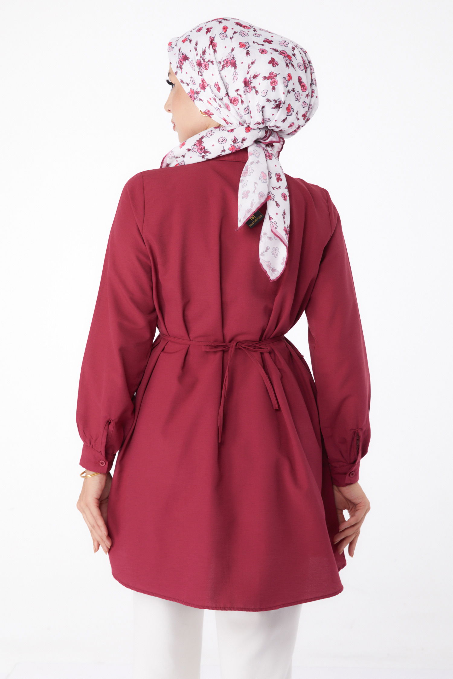 Düz Gömlek Yaka Kadın Bordo Tunik - 13280 - 5