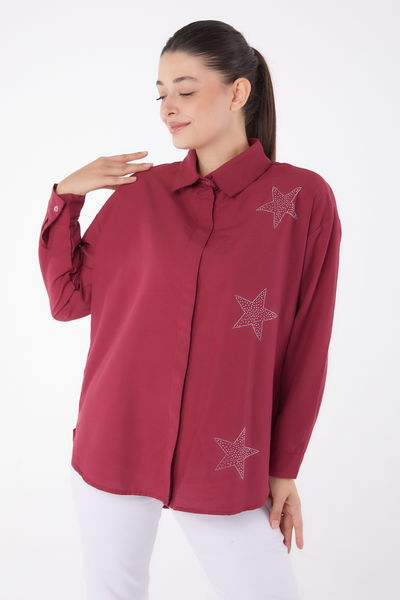 Yıldız Taşlı Gömlek Bordo - 13255 