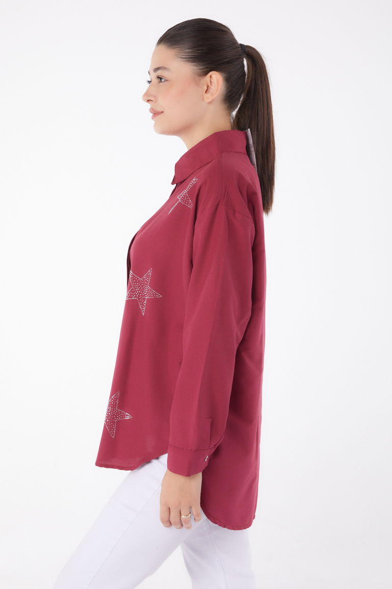 Yıldız Taşlı Gömlek Bordo - 13255 - TOFİSA