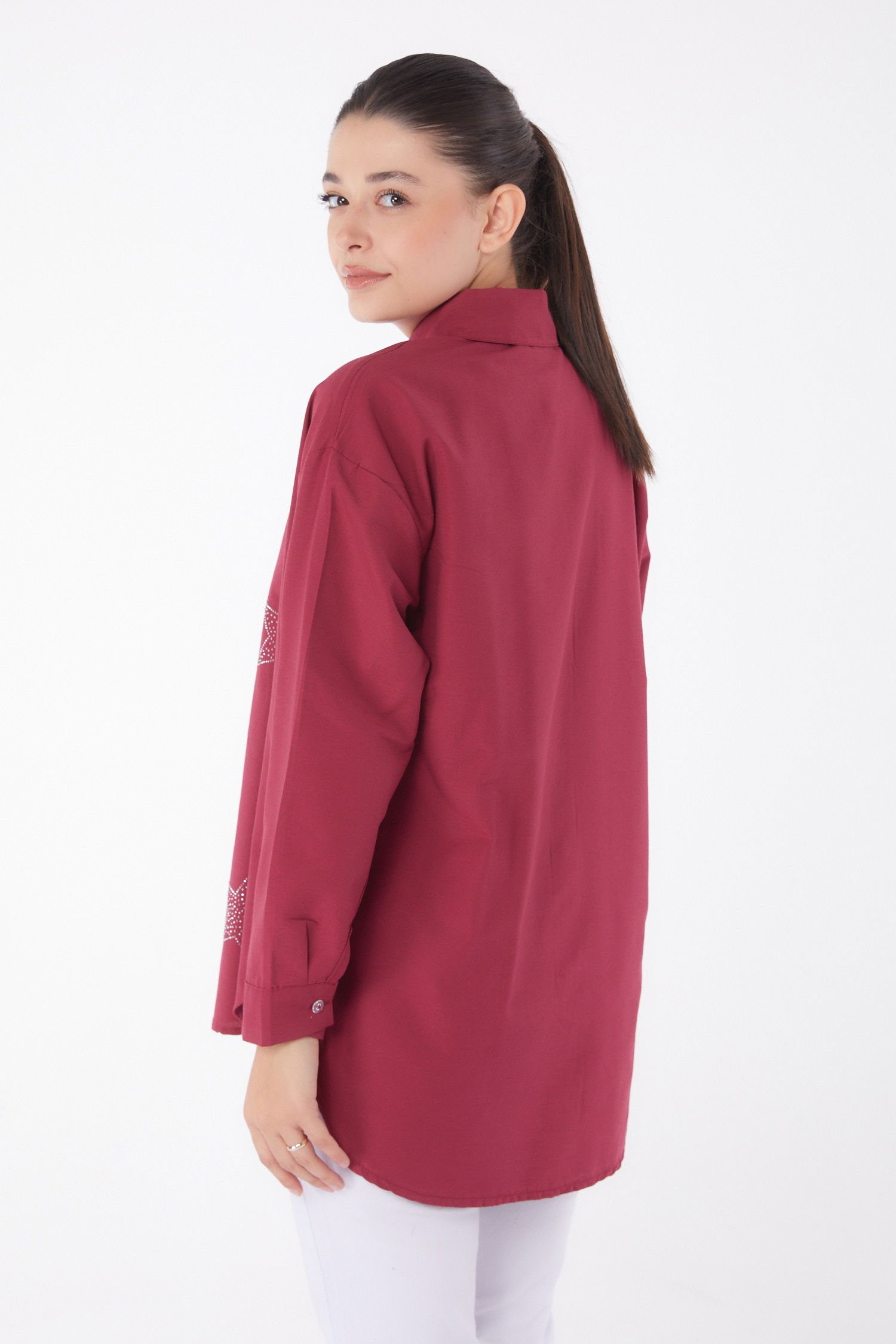 Yıldız Taşlı Gömlek Bordo - 13255 - 4