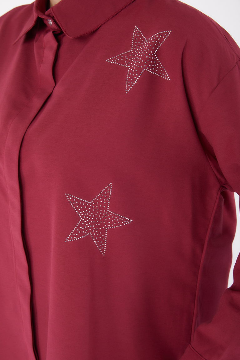 Yıldız Taşlı Gömlek Bordo - 13255 - TOFİSA