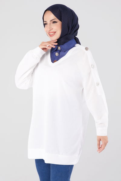 Kot Detaylı Sweatshirt Ekru - 13298 