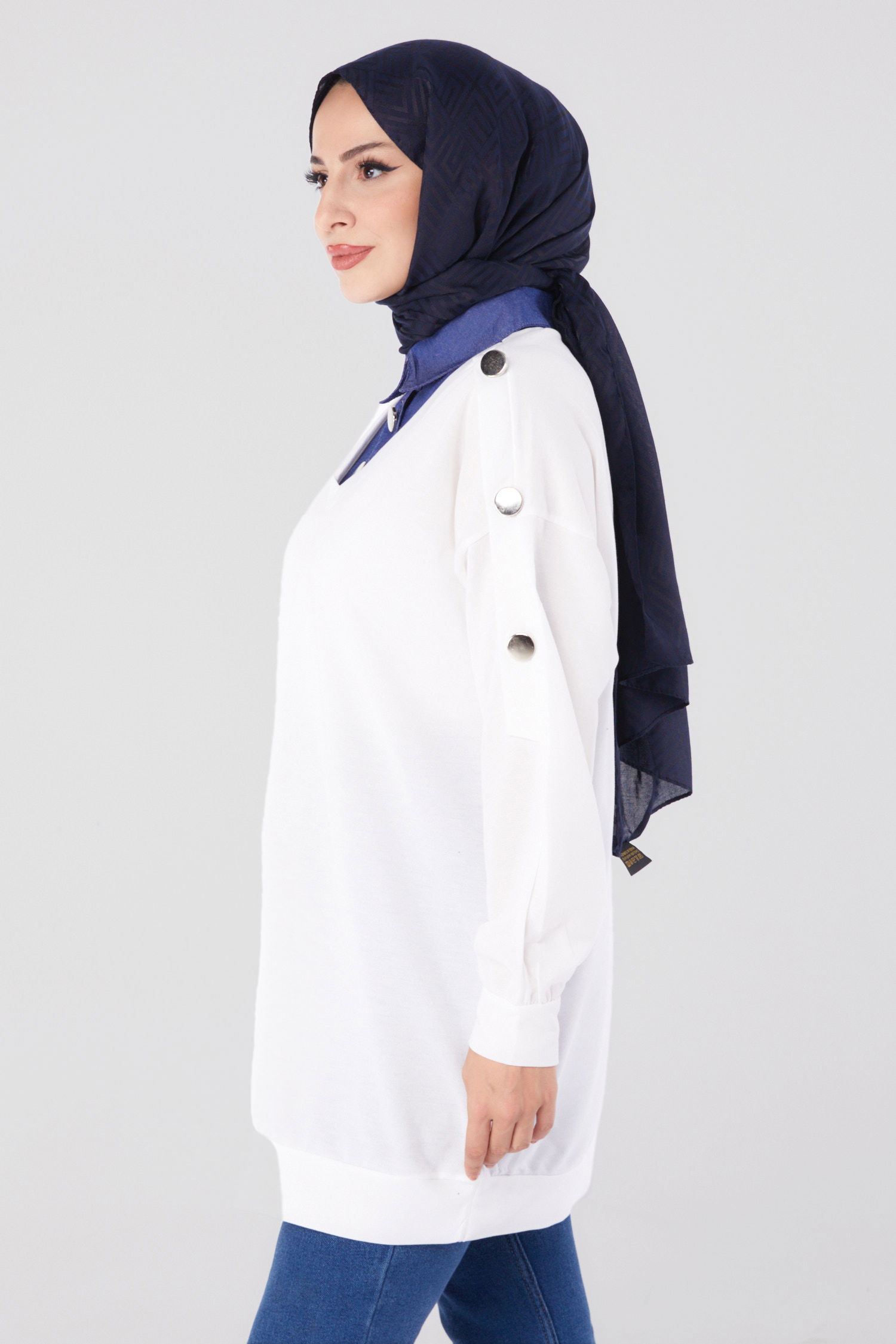 Kot Detaylı Sweatshirt Ekru - 13298 - 3