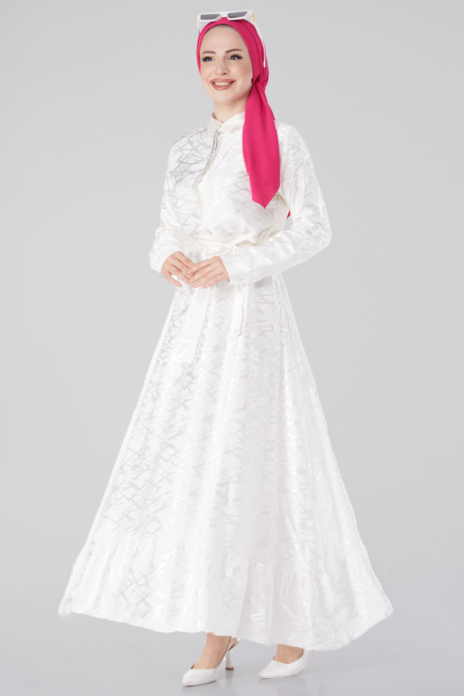 Taş Detaylı Abiye Elbise Ekru - 25191 - 1