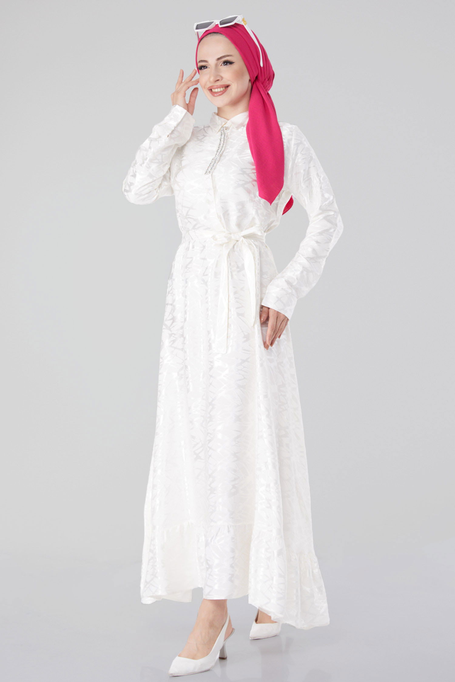 Taş Detaylı Abiye Elbise Ekru - 25191 - 2