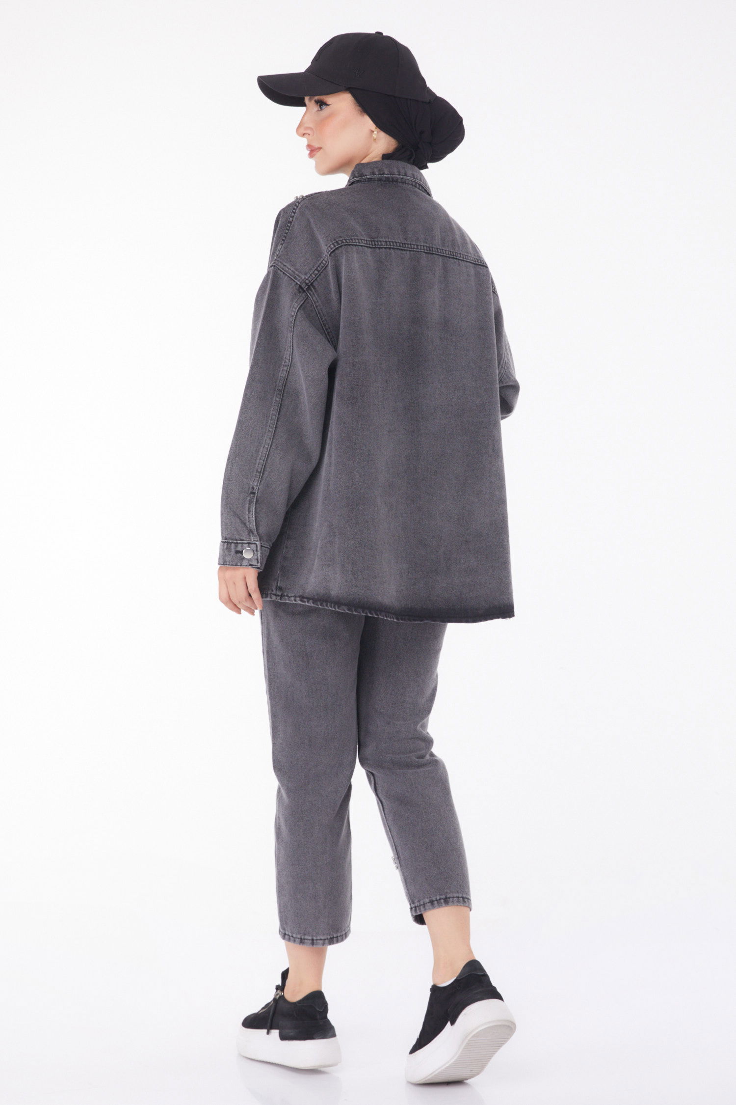 Taş Detaylı İkili Takım Füme - 25364 - 6