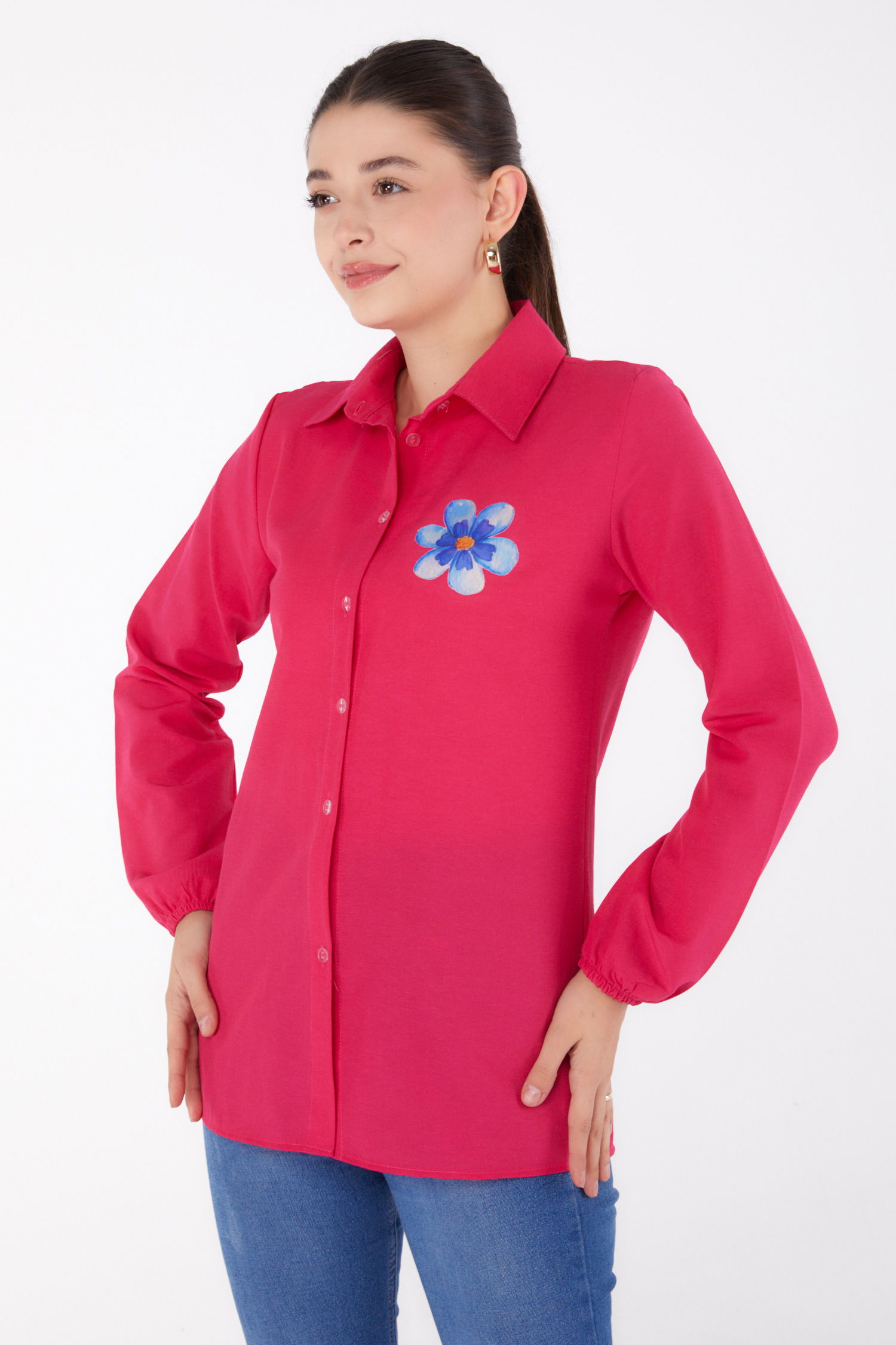 Baskılı Gömlek Fusya - 13338 - 1