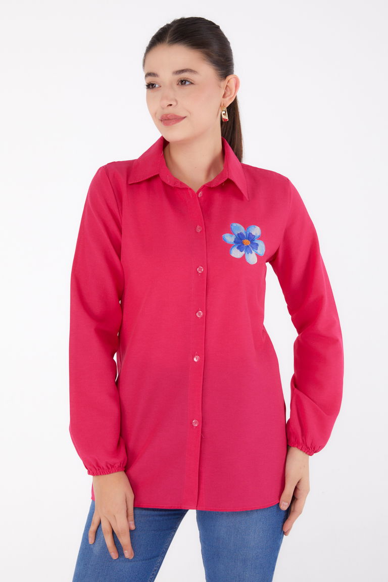 Baskılı Gömlek Fusya - 13338 - TOFİSA