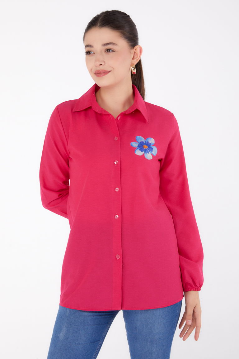 Baskılı Gömlek Fusya - 13338 - TOFİSA