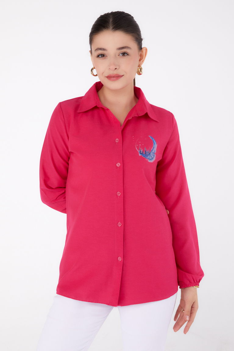 Baskılı Gömlek Fusya - 13339 - TOFİSA
