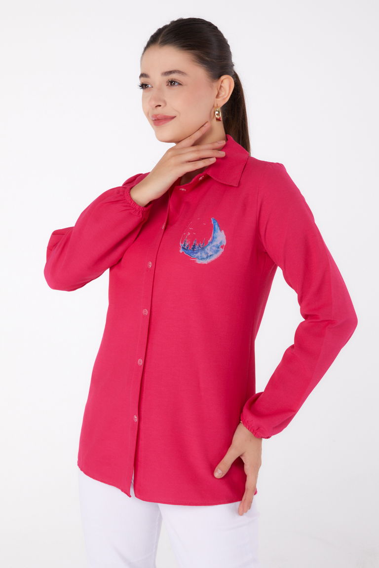 Baskılı Gömlek Fusya - 13339 - TOFİSA