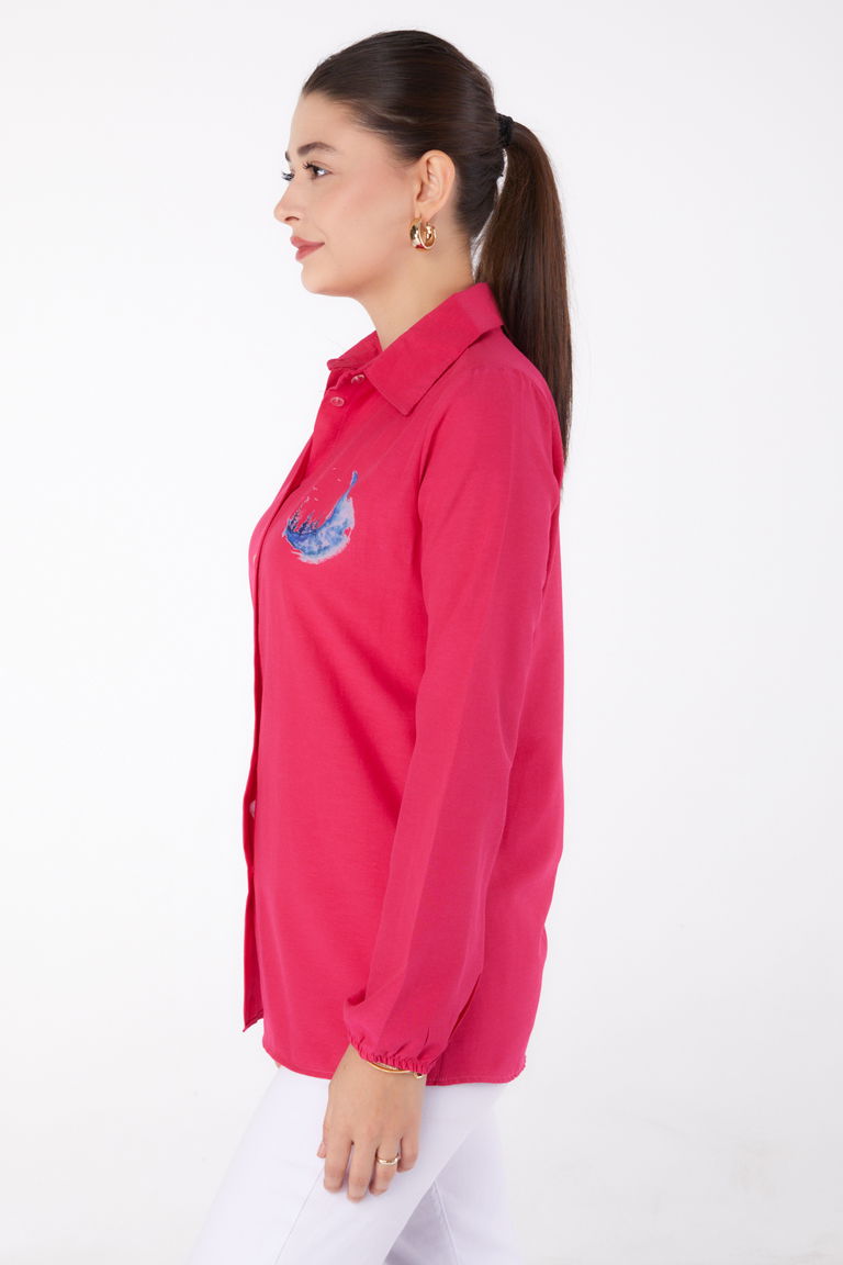 Baskılı Gömlek Fusya - 13339 - TOFİSA