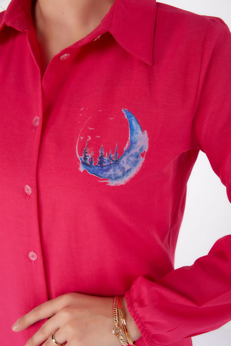 Baskılı Gömlek Fusya - 13339 - TOFİSA