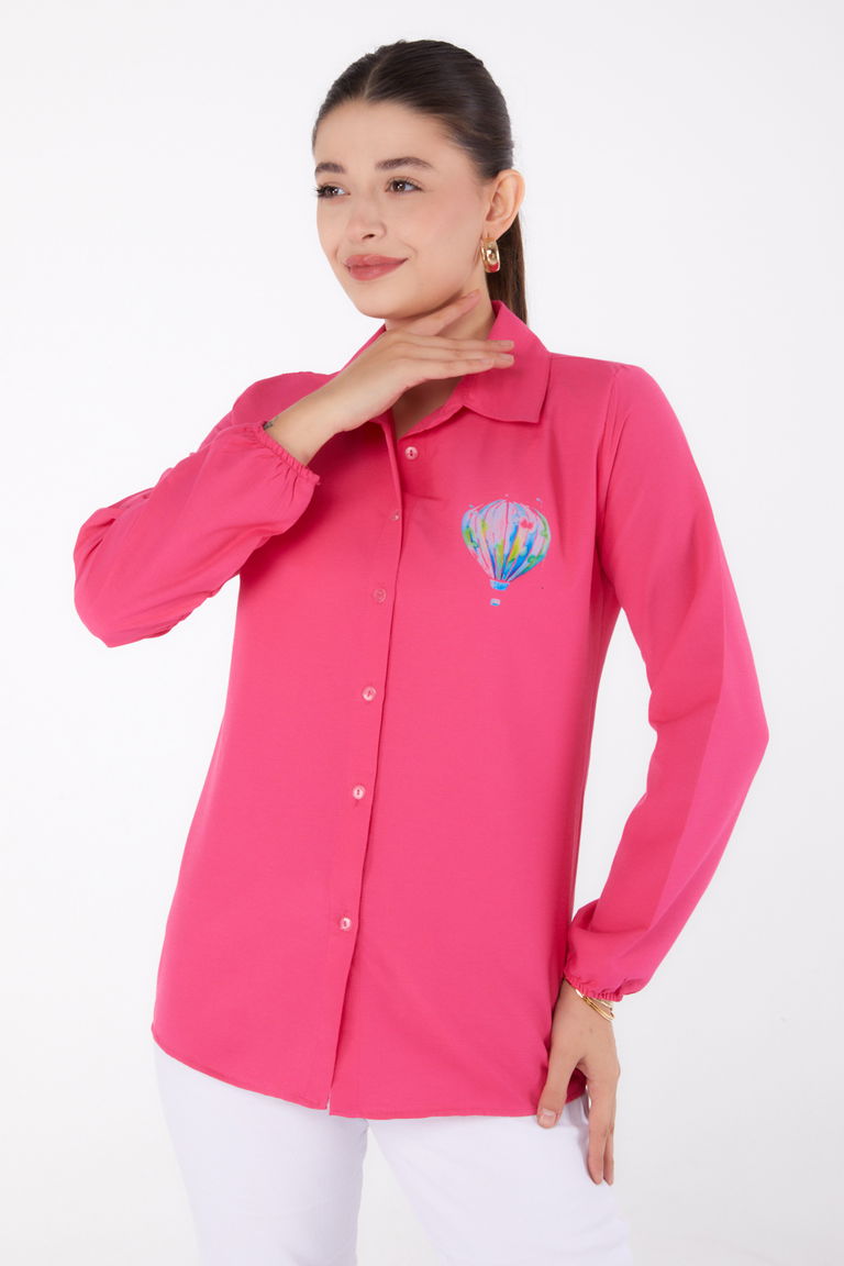 Baskılı Gömlek Fusya - 13341 - TOFİSA