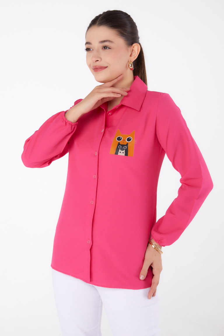Baskılı Gömlek Fusya - 13345 - TOFİSA