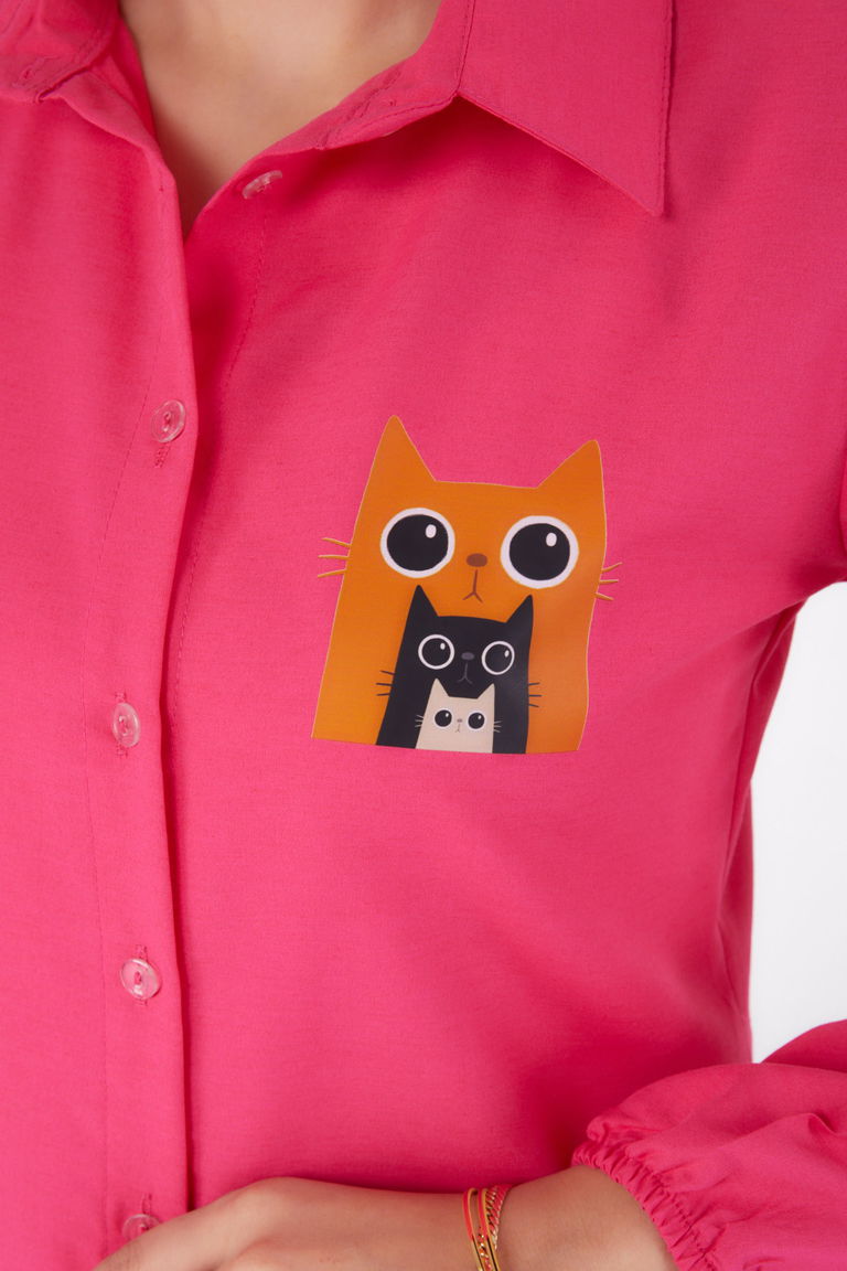 Baskılı Gömlek Fusya - 13345 - TOFİSA