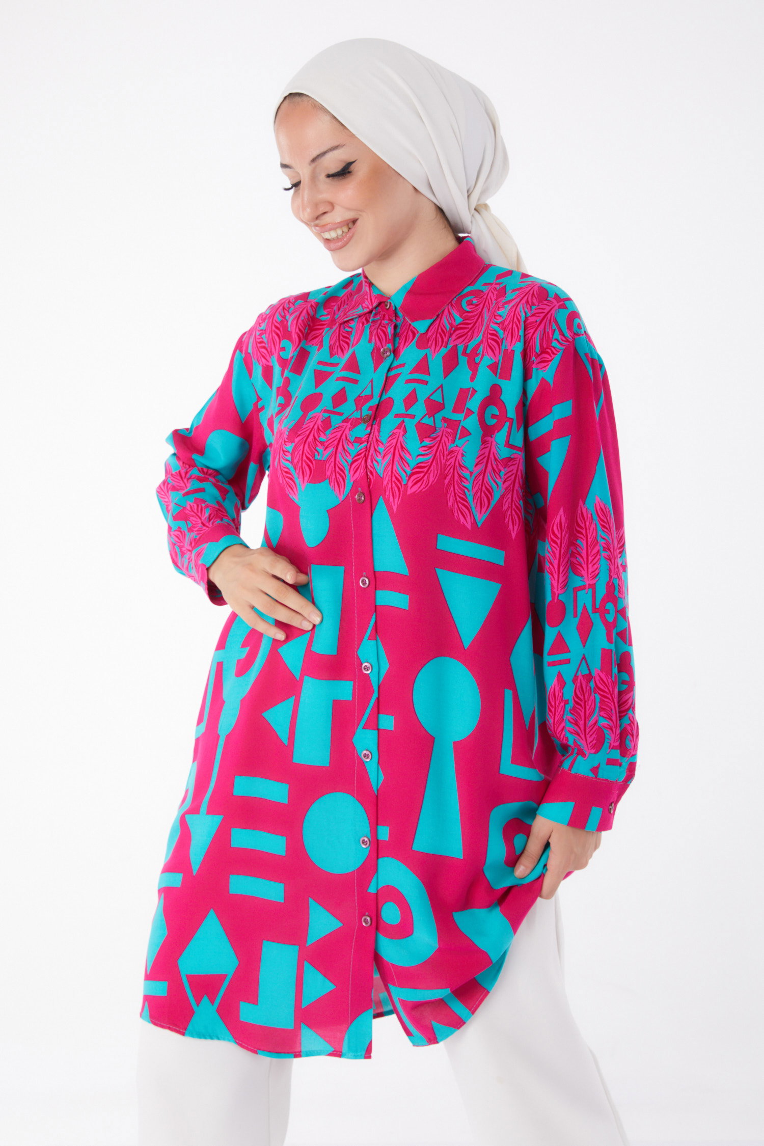 Desenli Tunik Fusya - 26003 - 1