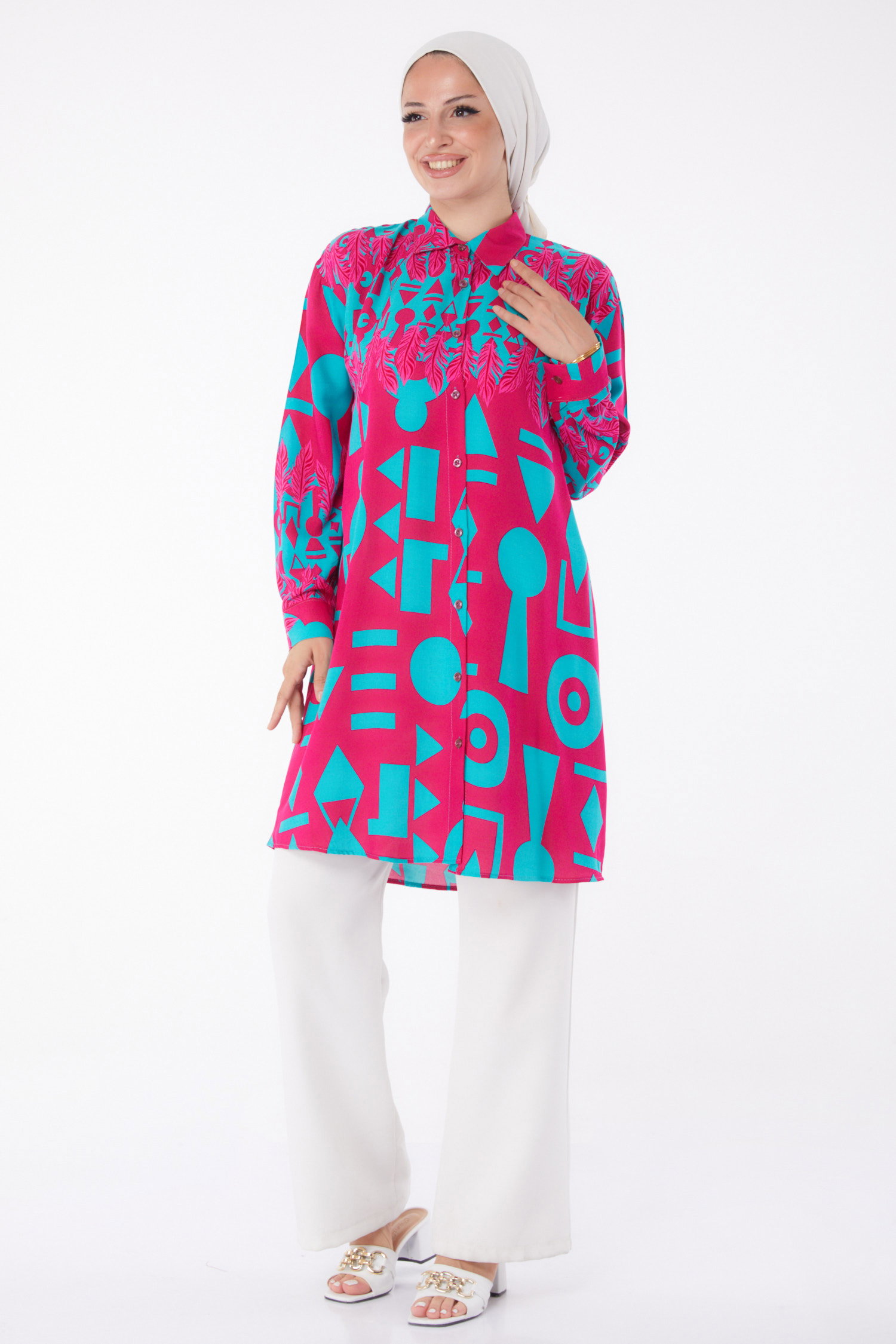 Desenli Tunik Fusya - 26003 - 2