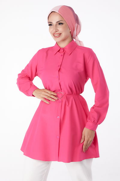 Düz Gömlek Yaka Kadın Fusya Tunik - 13280 