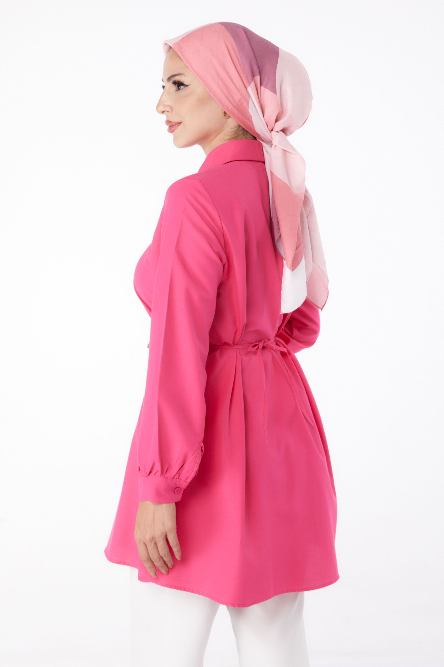 Düz Gömlek Yaka Kadın Fusya Tunik - 13280 - 5