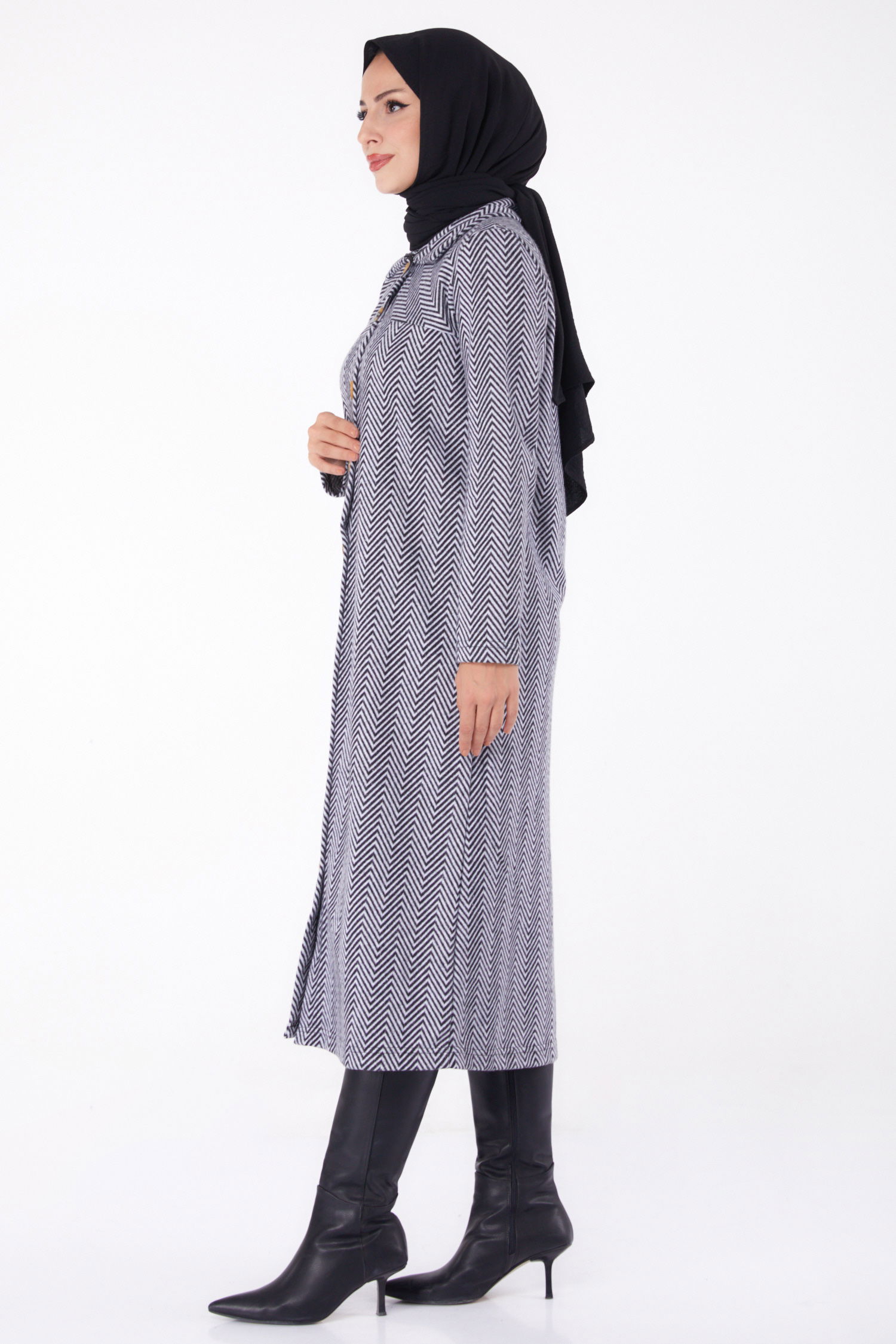 Düğmelı Kap Gri - 13307 - 4