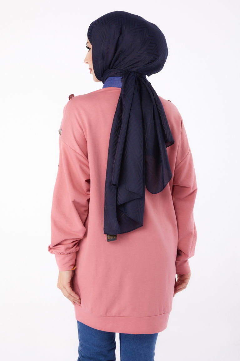 Kot Detaylı Sweatshirt Gül - 13298 - TOFİSA