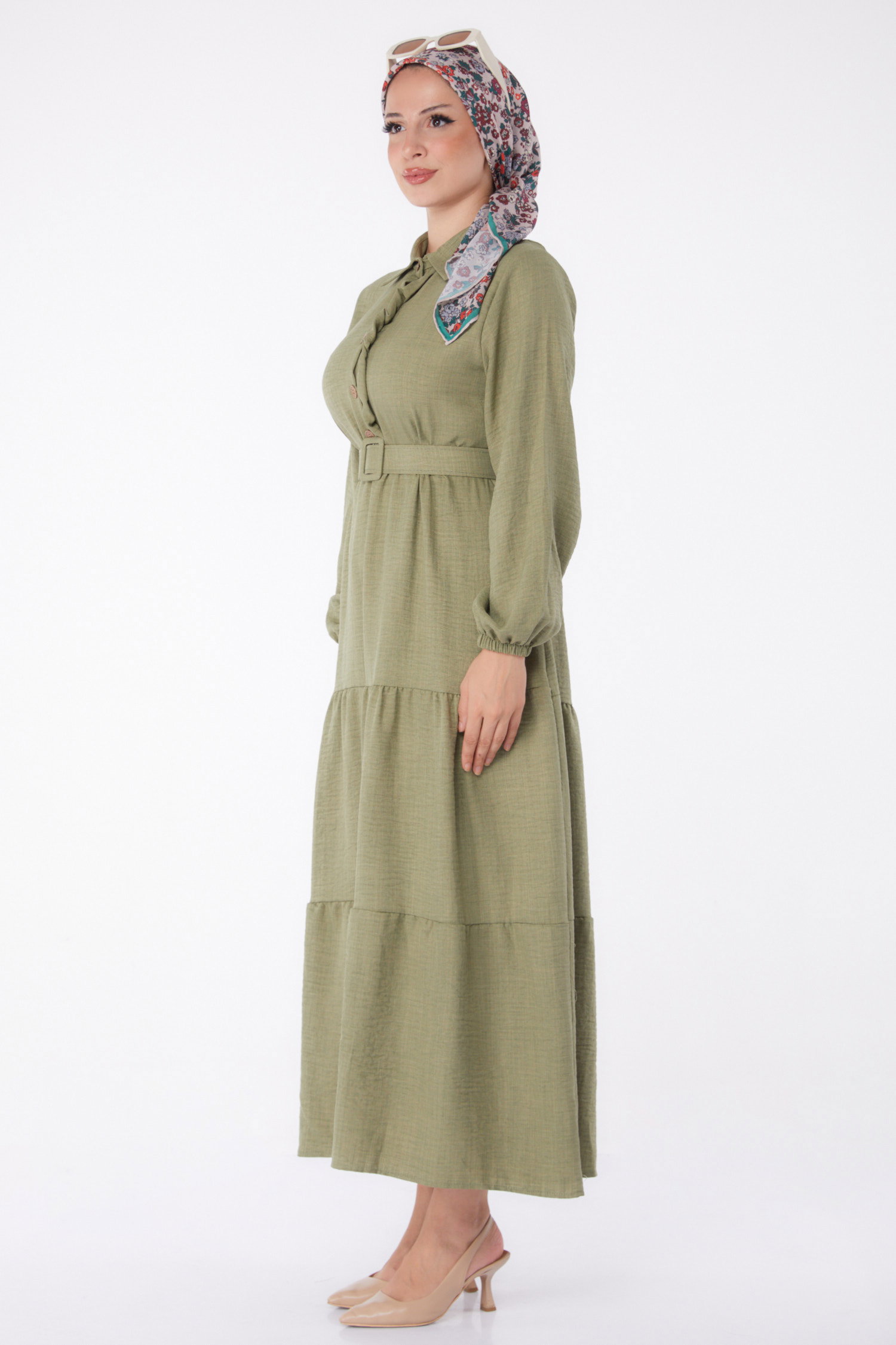 Kemerli Elbise Haki - 26000 - 4